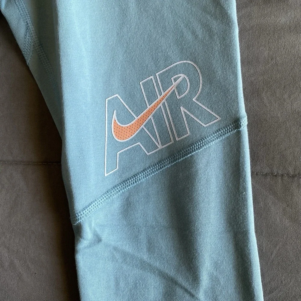 NWT Girls Large Nike Air Blue Teal Leggings Skinny Tight Athletic Orange Sporty - Picture 3 of 9